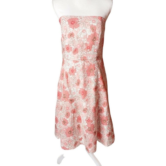 Ann Taylor LOFT Sz 8 Womens Silk Pink Floral Strapless Fit & Flare Short Dress - Picture 1 of 11